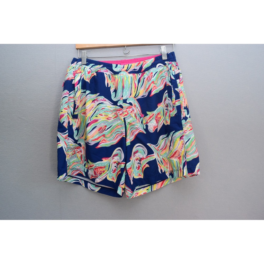 Birddogs Boom Classic Shorts Large 7" Navy Multi Abstract Feather Lined Mens Gym